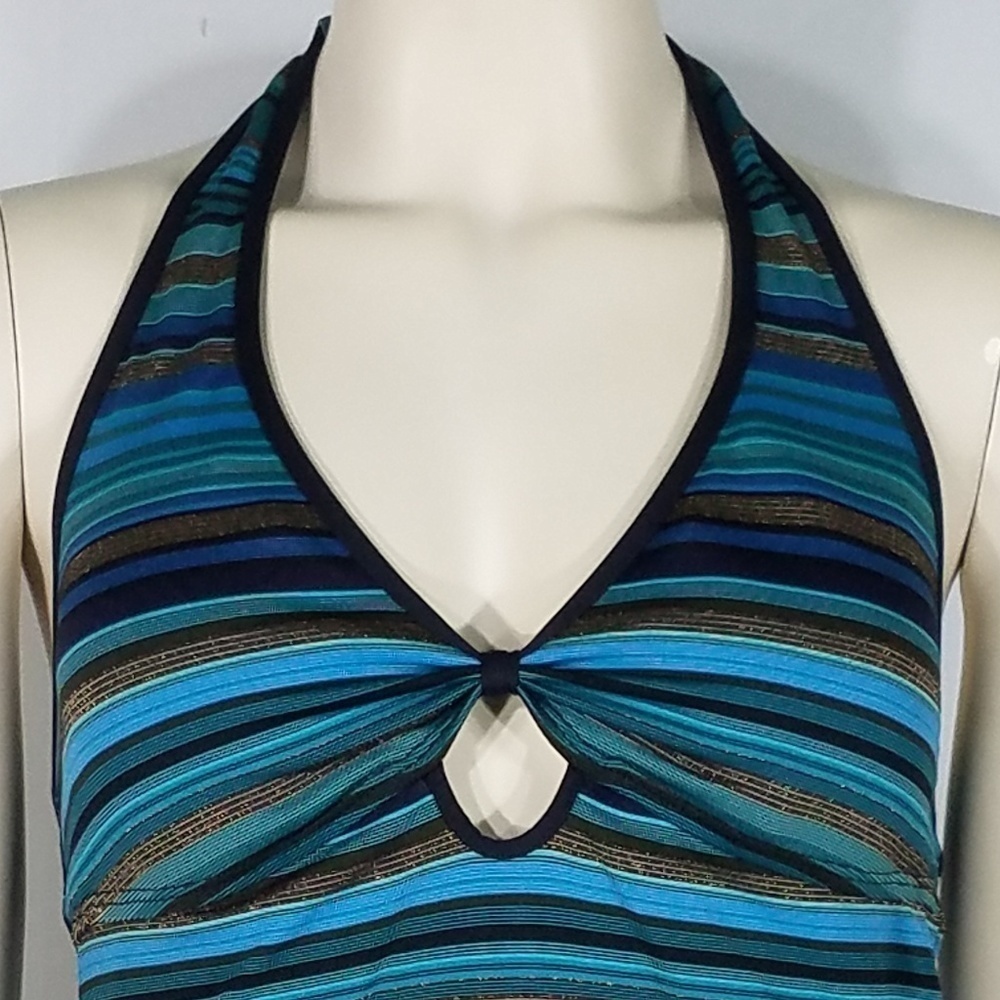 NWOT blue gold striped tankini top ladies Medium - Picture 2 of 8